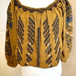 Free People cotton gauze blouse with embroidery.